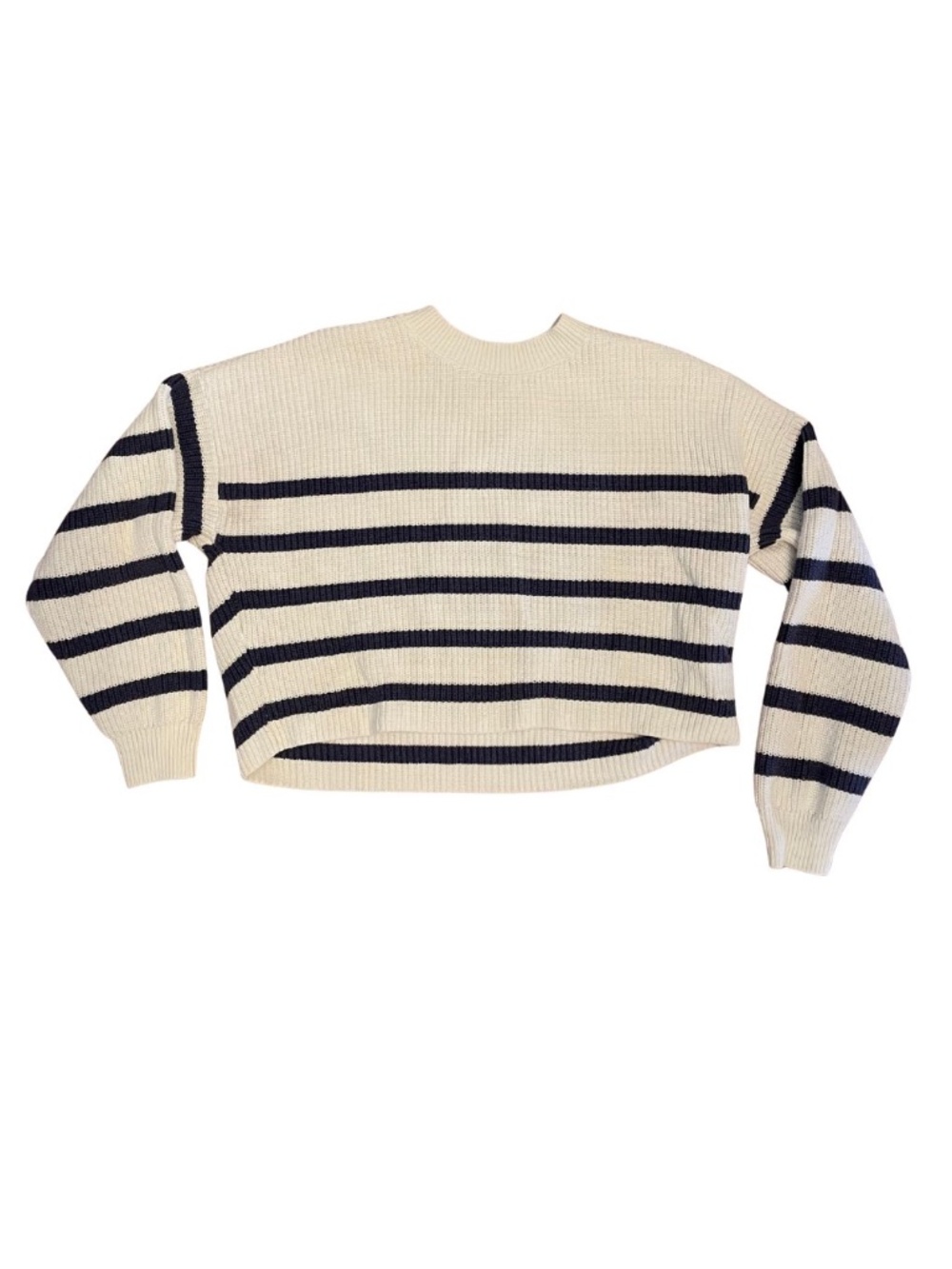 Hollister Women's Cropped Navy & White Striped Sweater, XS